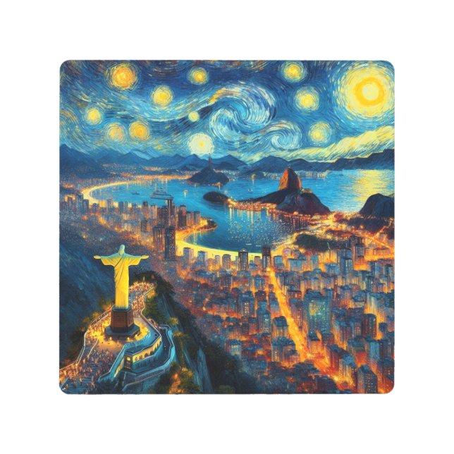 Rio De Janeiro Brazil Starry Night Metal Print (Front)