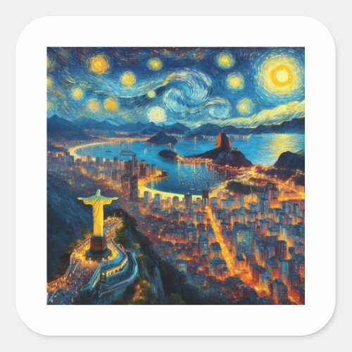 Rio De Janeiro Brazil Starry Night Square Sticker