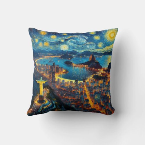 Rio De Janeiro Brazil Starry Night Throw Pillow