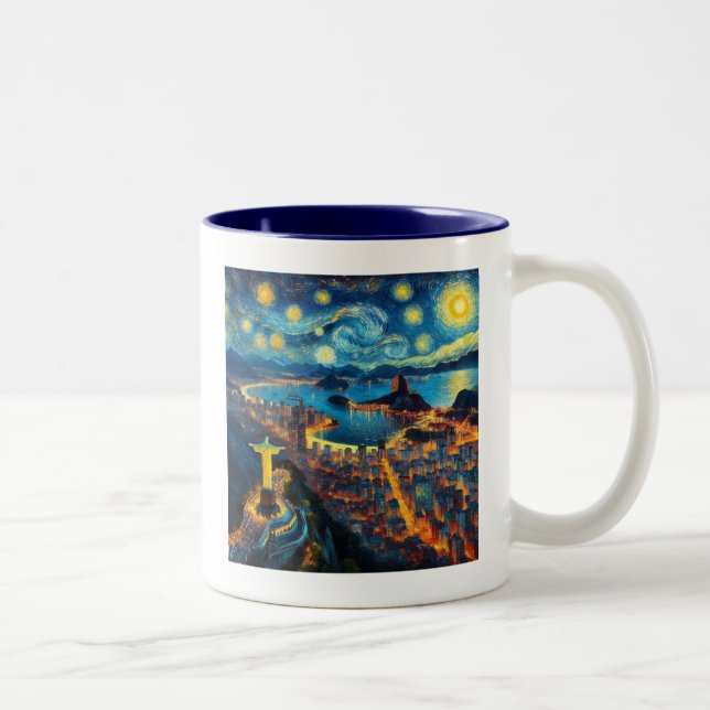 Rio De Janeiro Brazil Starry Night Two-Tone Coffee Mug (Right)