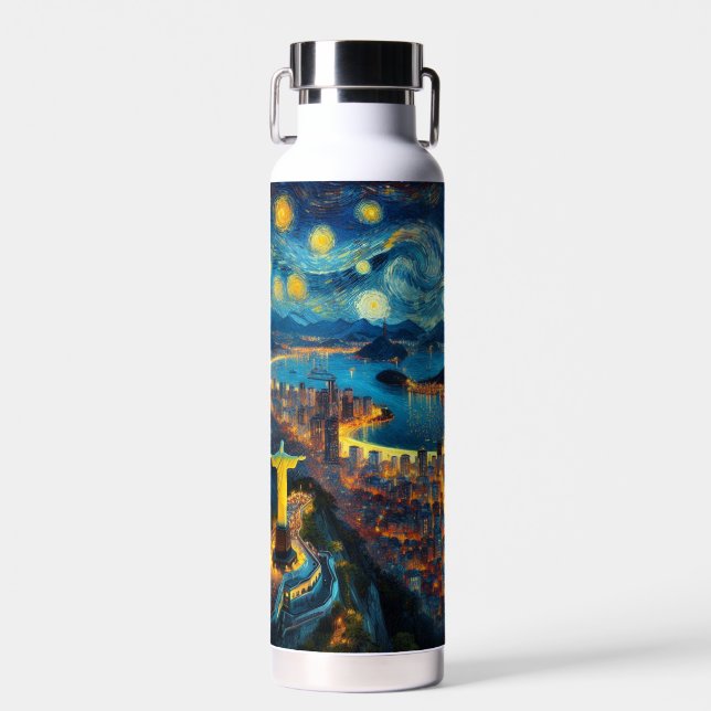 Rio De Janeiro Brazil Starry Night Water Bottle (Front)
