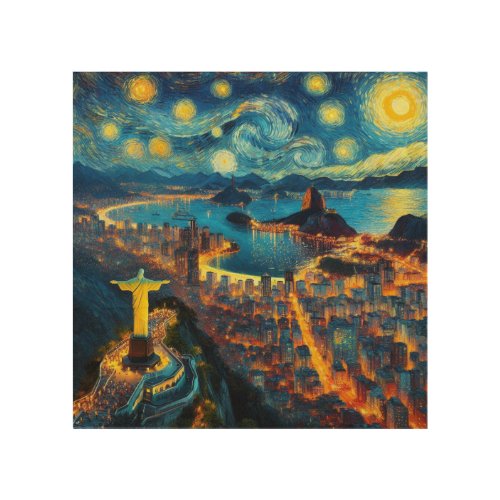 Rio De Janeiro Brazil Starry Night Wood Wall Art