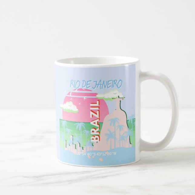 Rio de Janeiro Brazil Travel Art Blue Illustration Coffee Mug (Right)