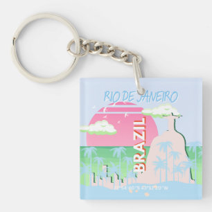 Rio de Janeiro Brazil Travel Art Blue Illustration Keychain