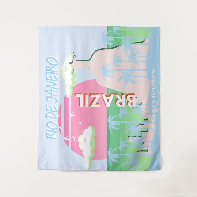 Rio de Janeiro Brazil Travel Art Blue Illustration Tapestry (Front)