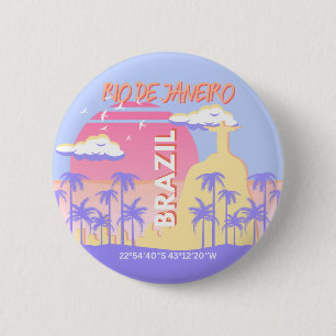 Rio de Janeiro Brazil Travel Art Blue Poster Button