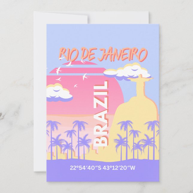 Rio de Janeiro Brazil Travel Art Blue Poster Holiday Card (Front)