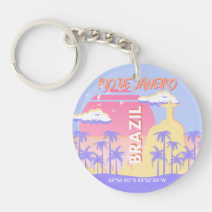 Rio de Janeiro Brazil Travel Art Blue Poster Keychain