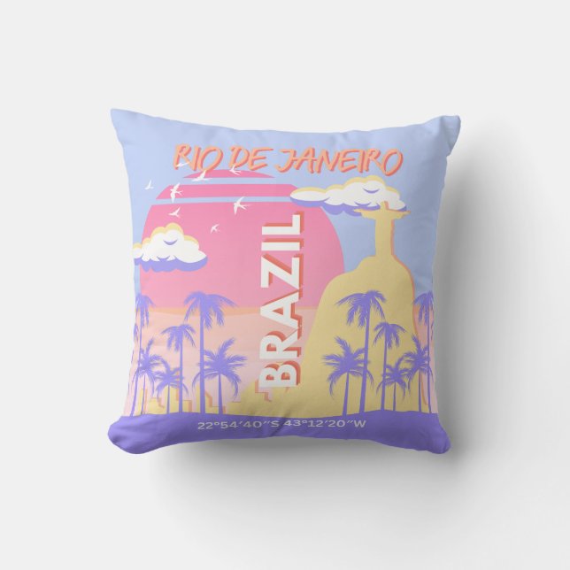 Rio de Janeiro Brazil Travel Art Blue Poster Throw Pillow (Front)
