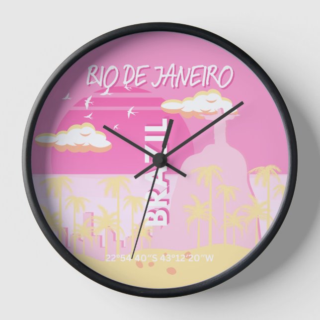 Rio de Janeiro Brazil Travel Art Pink Illustration Clock (Front)