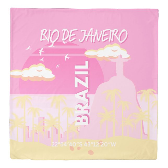 Rio de Janeiro Brazil Travel Art Pink Illustration Duvet Cover (Front)