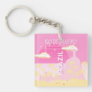 Rio de Janeiro Brazil Travel Art Pink Illustration Keychain