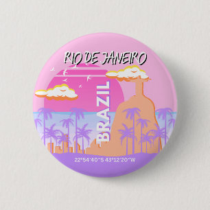 Rio de Janeiro Brazil Travel Art Pink Poster Button