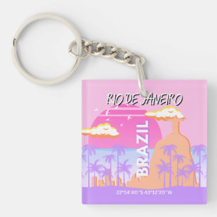 Rio de Janeiro Brazil Travel Art Pink Poster Keychain