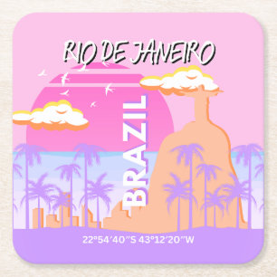 Rio de Janeiro Brazil Travel Art Pink Poster Square Paper Coaster