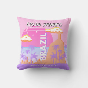 Rio de Janeiro Brazil Travel Art Pink Poster Throw Pillow