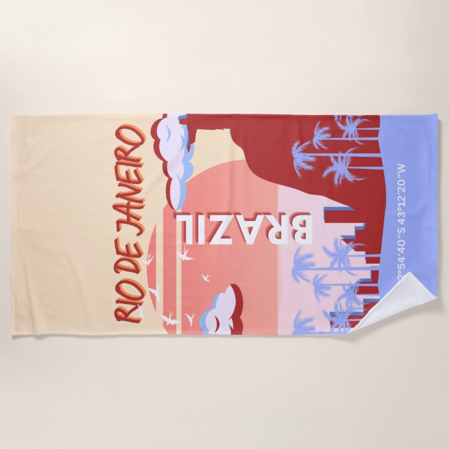 Rio de Janeiro Brazil Travel Art Retro Poster Beach Towel (Front)