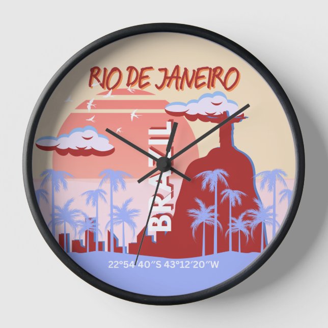 Rio de Janeiro Brazil Travel Art Retro Poster Clock (Front)