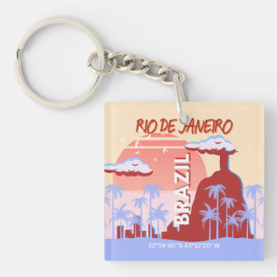 Rio de Janeiro Brazil Travel Art Retro Poster Keychain