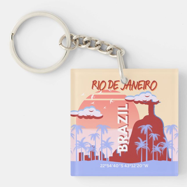 Rio de Janeiro Brazil Travel Art Retro Poster Keychain (Front)