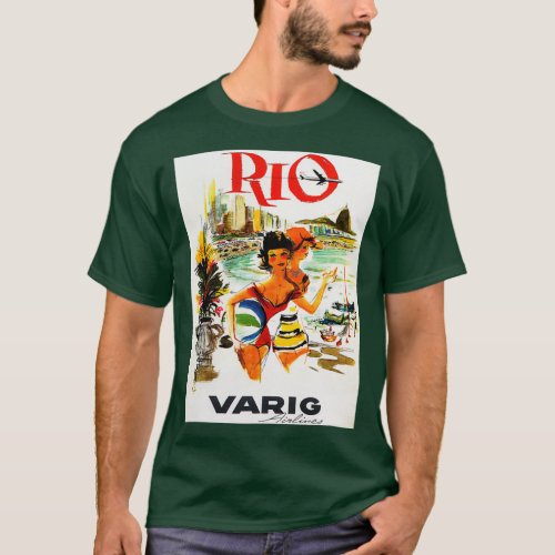 RIO DE JANEIRO BRAZIL via VARIG Airlines Vintage T T_Shirt