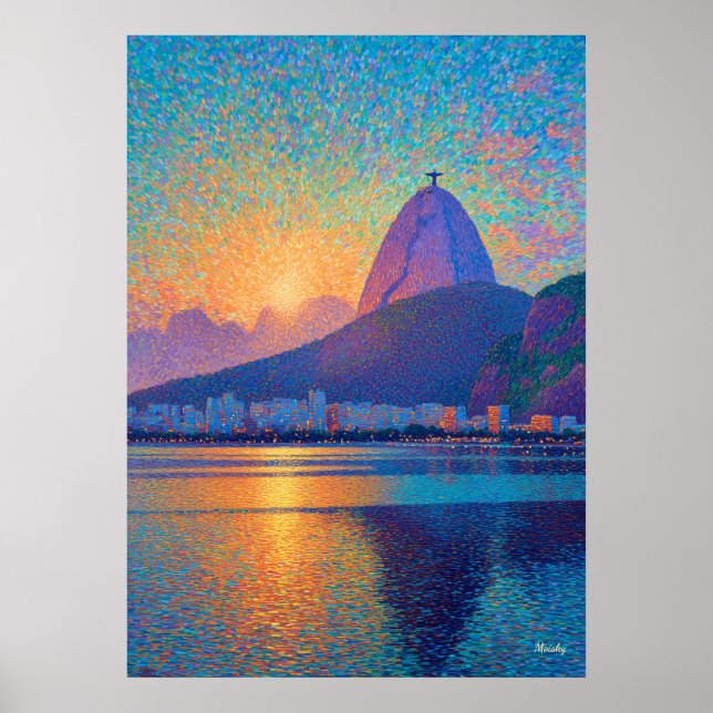 Rio de Janeiro Christ the Redeemer Pointillism Art Poster (Front)