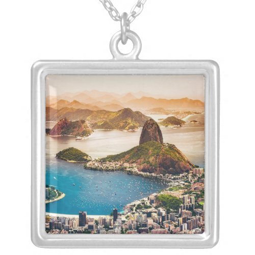 Rio de Janeiro cityscape photo Silver Plated Necklace