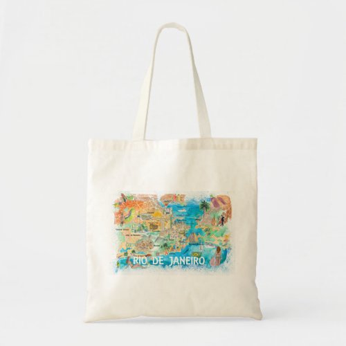 Rio de Janeiro Illustrated Map with Main Roads Tote Bag