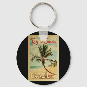 Rio de Janeiro Palm Tree Vintage Travel Keychain