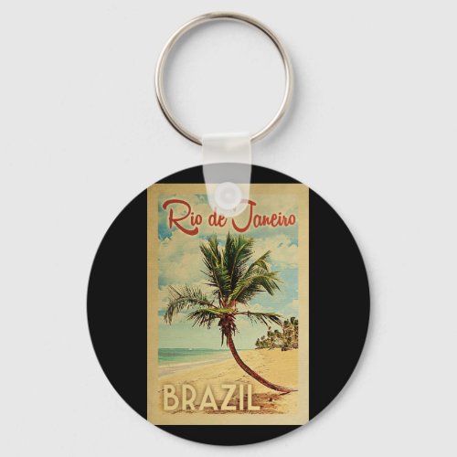Rio de Janeiro Palm Tree Vintage Travel Keychain