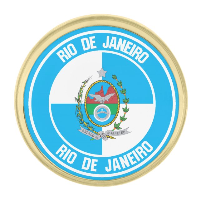 Rio de Janeiro Round Emblem Gold Finish Lapel Pin (Front)
