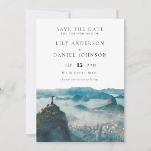 Rio de Janeiro Skyline Watercolor Brazil Wedding Save The Date
