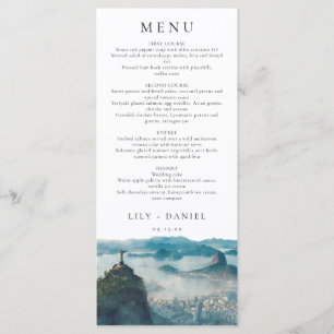 Rio de Janeiro Skyline Watercolor Elegant Wedding Menu