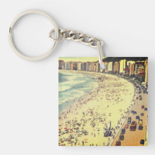 Rio de Janeiro, Vintage Copacabana Beach, Brazil Keychain (Front)