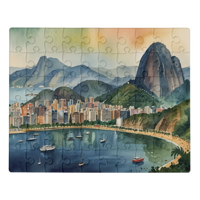 Rio De Janeiro watercolor art Jigsaw Puzzle (Puzzle Horizontal)