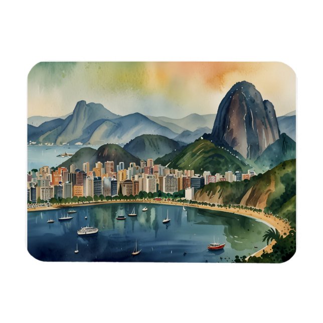 Rio De Janeiro watercolor art Magnet (Horizontal)