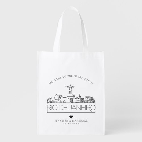 Rio de Janeiro Wedding  Stylized City Skyline Grocery Bag