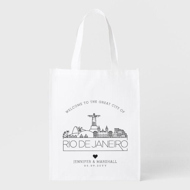Rio de Janeiro Wedding | Stylized City Skyline Grocery Bag (Front)