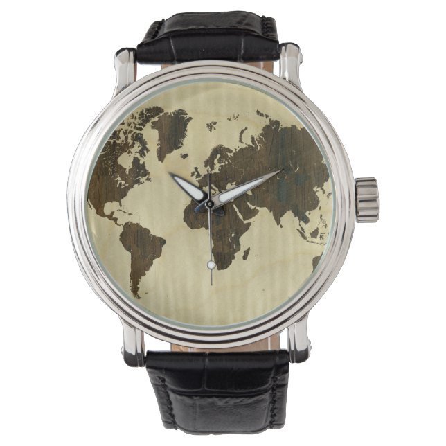 Rio Rosewood and Curly Maple World Map Watch (Front)