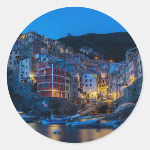 Riomaggiore at night Cinque Terre Liguria Italy Classic Round Sticker