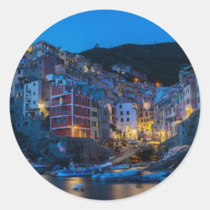Riomaggiore at night Cinque Terre Liguria Italy Classic Round Sticker