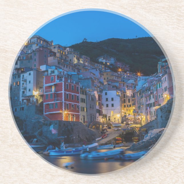 Riomaggiore at night Cinque Terre Liguria Italy Drink Coaster (Front)