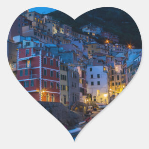 Riomaggiore at night Cinque Terre Liguria Italy Heart Sticker
