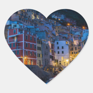 Riomaggiore at night Cinque Terre Liguria Italy Heart Sticker