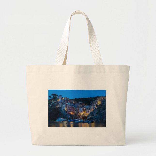 Riomaggiore at night Cinque Terre Liguria Italy Large Tote Bag (Front)