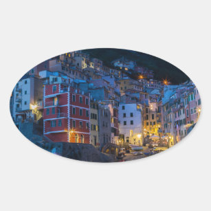 Riomaggiore at night Cinque Terre Liguria Italy Oval Sticker