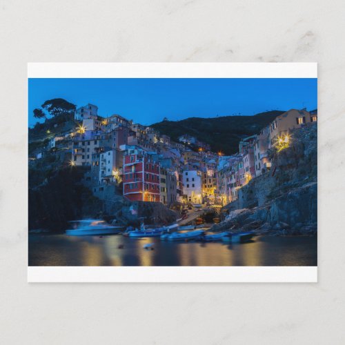 Riomaggiore at night Cinque Terre Liguria Italy Postcard