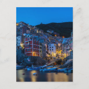Riomaggiore at night Cinque Terre Liguria Italy Postcard