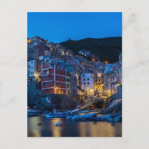 Riomaggiore at night Cinque Terre Liguria Italy Postcard