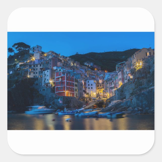 Riomaggiore at night Cinque Terre Liguria Italy Square Sticker (Front)